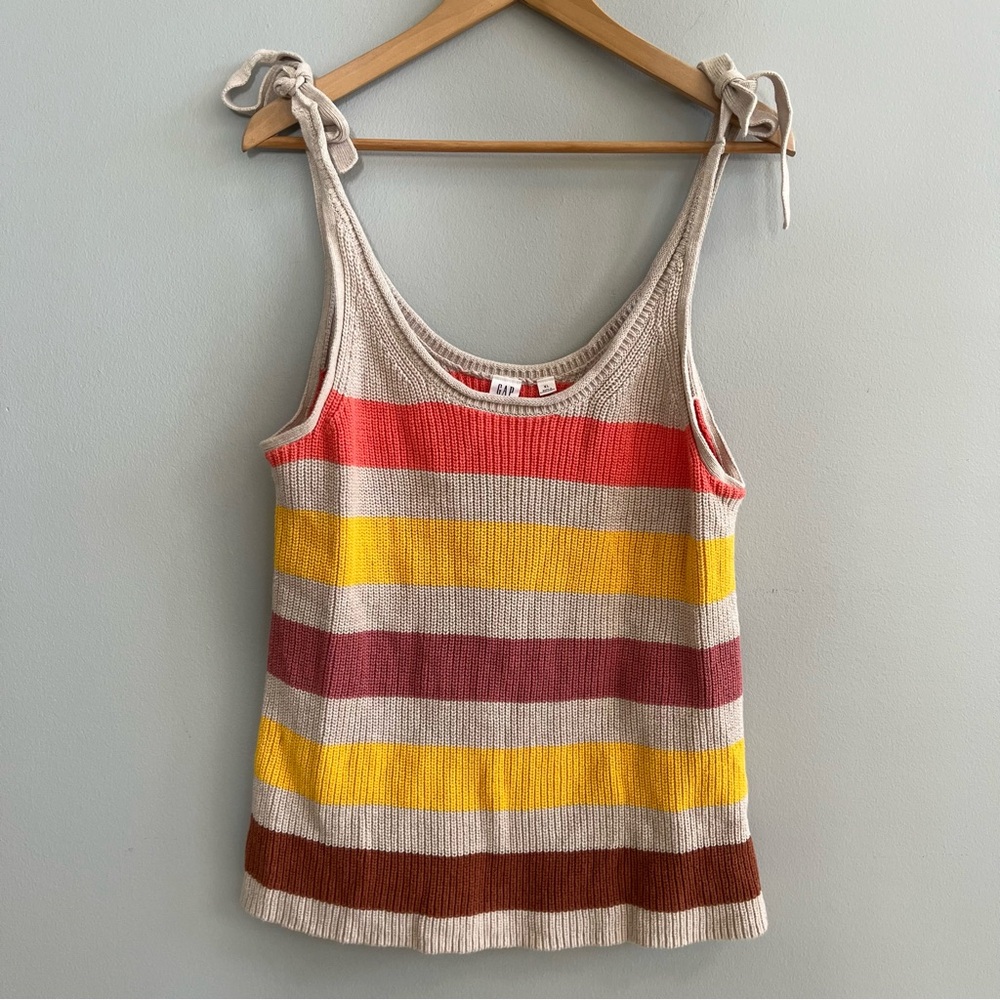 GAP Women's Knit Sweater Tank Top Size XL Striped Cotton Beachy Casual Vacation